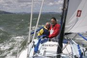 Capt Ron Posey (Left) Trimmer Gary Ficken(Right) on SF Bay in High Winds
